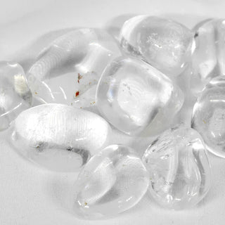 Clear quartz crystals on a white background