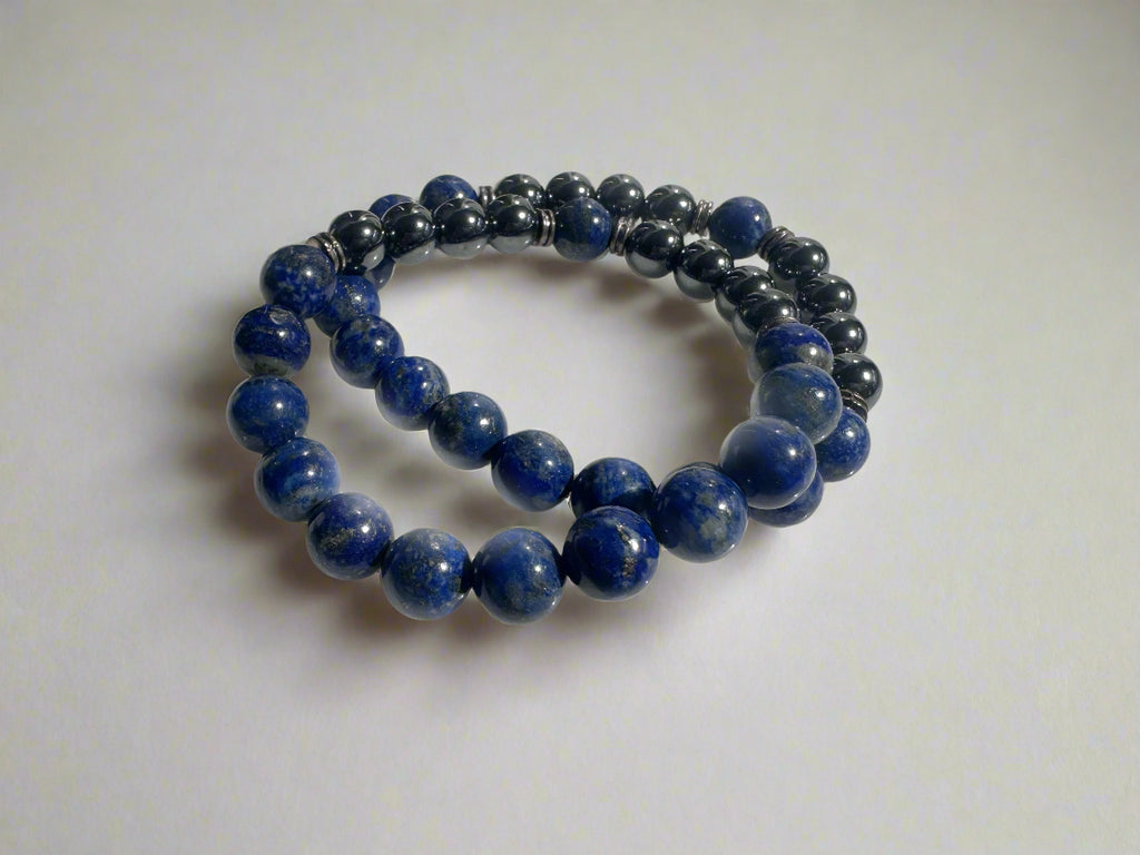 Bracelet -  Lapis Lazuli & Hematite 10mm Round